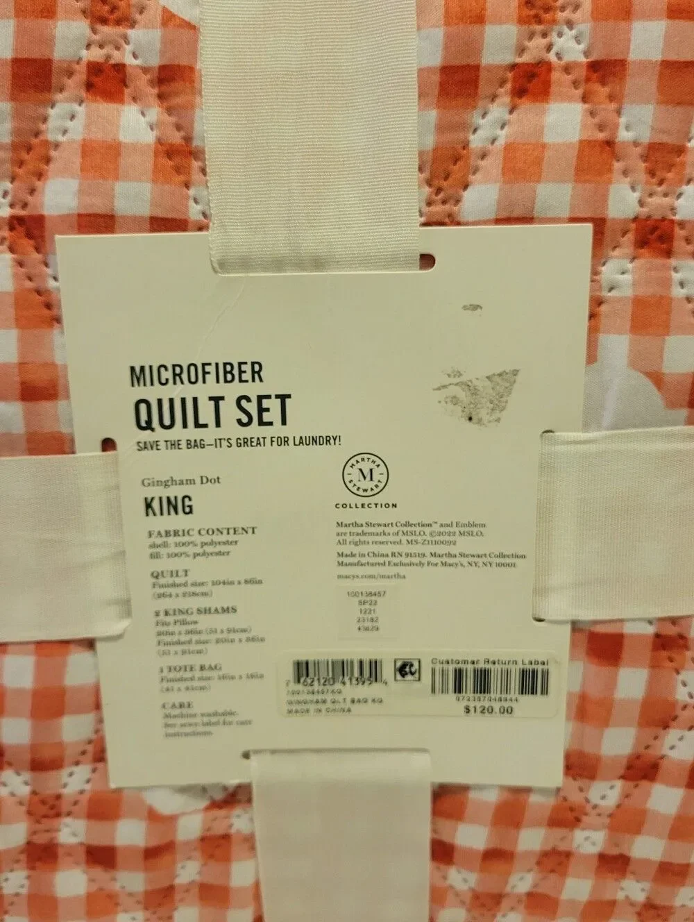 Martha Stewart Collection Essentials Microfiber Quilt Set Picnic Red &white King
